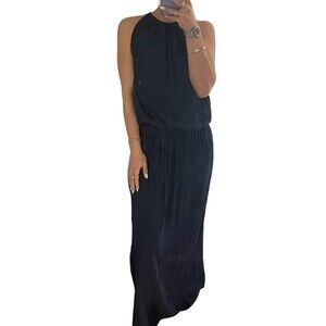 Ramy Brook High Neck Sleeveless Maxi Dress with Side Slit Navy SP